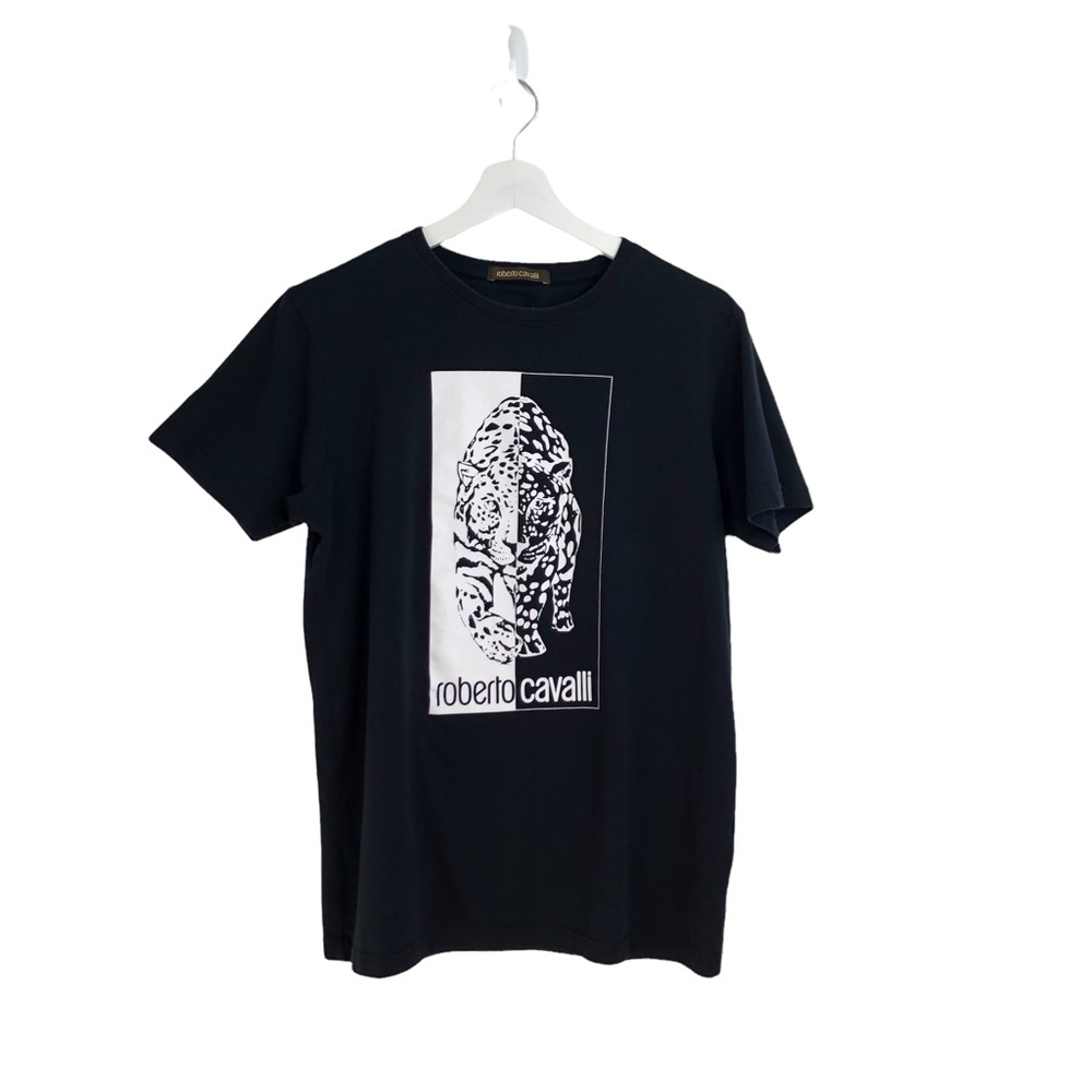 Roberto Cavalli Black & White Big Cat Leopard Tee T-Shirt